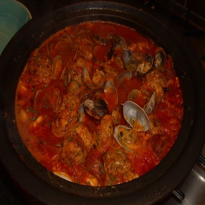 Spanish Meatballs with Clams, Chorizo and Squid
