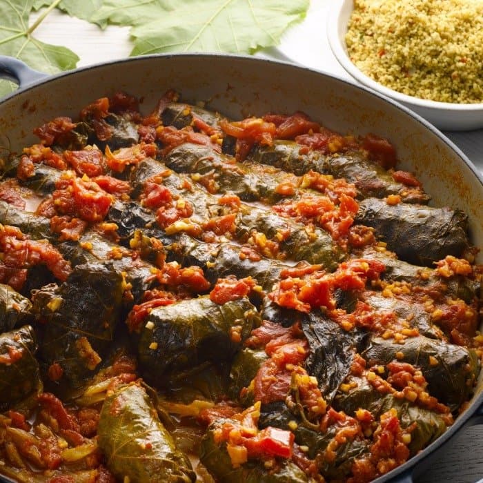Lamb Stuffed Vine Leaves with Tomato and Sweet Spices